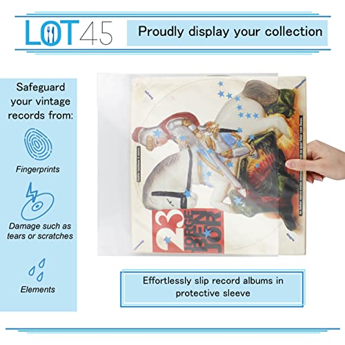 Lot45 Vinyl Record Sleeves 100 Pack 3 Mil Album Covers 12.75 x 12.75-inch Clear Vinyl Sleeves for Records and Art