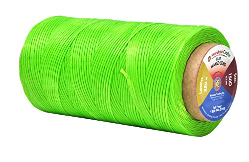 Flat Waxed Thread for Leather Sewing - Leather Thread Wax String Polyester Cord for Leather Craft Stitching Bookbinding by Mandala Crafts 150D 0.8mm 273 Yards Lime Green