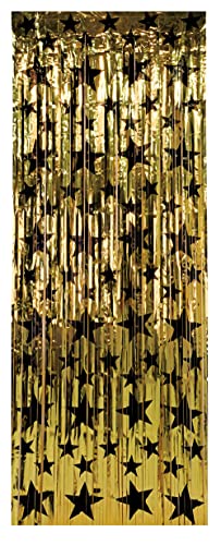 1-Ply FR Gleam 'N Curtain (gold w/prtd black stars) Party Accessory  (1 count) (1/Pkg)