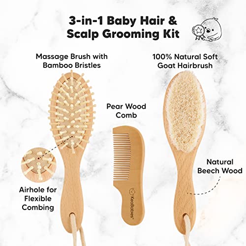 Baby Hair Brush and Baby Comb Set - Wooden Baby Brush with Soft Goat Bristle - Toddler Hair Brush Baby Brush and Comb Set - Baby Brush Set for Newborns - Infant Hair Brush, Cradle Cap (Oval, Walnut)