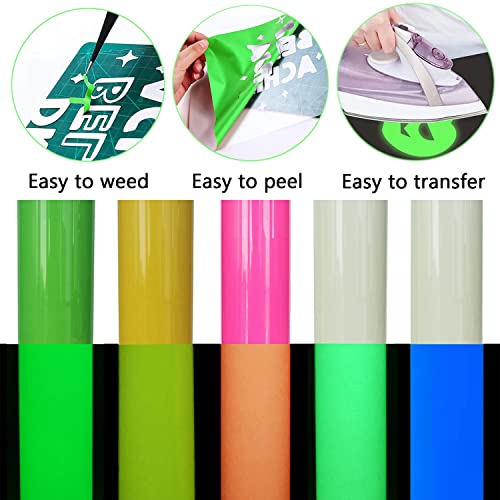 KEJXSGUO 3D Puff Heat Transfer Vinyl Rolls 10''x 5ft Glow in The Dark HTV Foaming Luminous Fluorescent Press Film Iron on Vinyl Easy to Cut & Weed for T-Shirt Clothes Textile Fabric (Yellow), LY-15