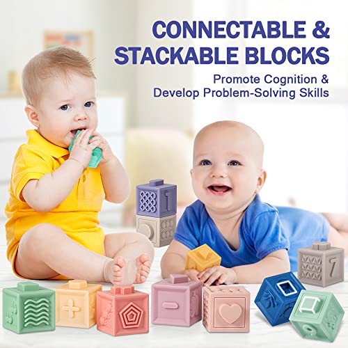 Jyusmile Baby Toys 6-12 Months, Montessori Toys for Babies 6-12 Months, Incl Stacking Building Blocks & Soft Infant Teething Toys & Sensory Balls for Toddlers 0-3-6-9-12 Months