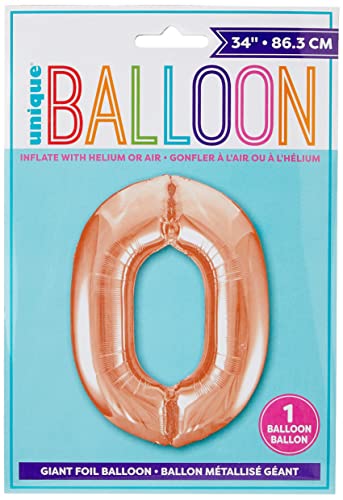 Rose Gold Number 0 Shaped Foil Balloons - 34" (Pack Of 5) - Premium Quality Party Decorations For Birthdays, Anniversaries & Special Celebrations