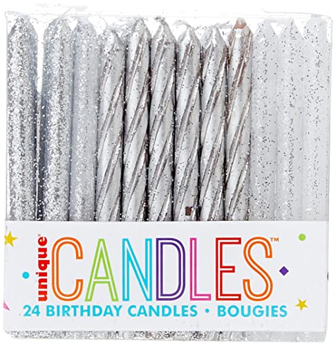 Dazzling Glitter & Silver Spiral Birthday Candles - 24ct Assorted Pack - Premium Quality, Long-Lasting & Elegant Design - Ideal for All Occasions