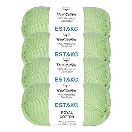 Estako Royal Cotton, (4 Skeins Pack ) 100% Mercerized Giza Cotton Yarn, Soft, Super Fino for Crochet and Knitting (4 x 1.76 Oz ) / ( 4 x 137 Yrds) (5058)