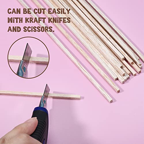 Balsa Wood Sticks 1/8 Inch Hardwood Square Dowels Unfinished Wood Strips Square Craft Sticks Long Wood Dowels Square Wooden Dowel Rod for DIY Craft Projects Supplies Models Making (100 Pieces)