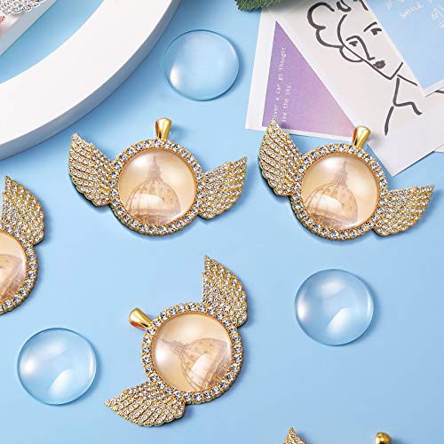 27 Pieces Rhinestone Wing Bezel Pendant Trays and Glass Cabochons and Lobster Clasps Chains Rhinestone Bezel Pendant Trays Set for DIY Jewelry Crafts Making Supplies (Gold)
