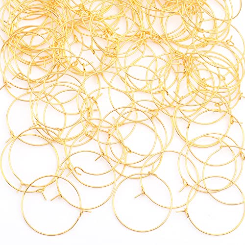 Aylifu 200pcs 25mm Wine Glass Charm Rings Open Jump Ring Earring Beading Hoop for Jewelry Making Wedding Birthday Party Festival Favor, Golden
