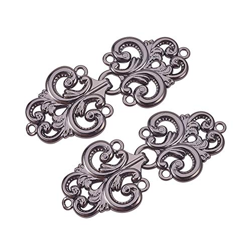 WANDIC Cloak Clasp Fasteners, 2 Pairs Vintage Cape Clasps Swirl Flower Fasteners Clasps for Clothing Sew on Hooks and Eyes, Gun-Black