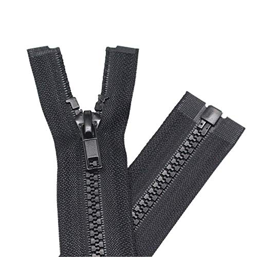 YaHoGa 2PCS #5 15 inch Separating Jacket Zippers for Sewing Coats Jacket Zipper Black Molded Plastic Zippers Bulk (15" 2pc)