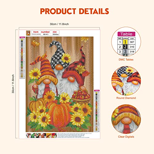 NAIMOER Gnomes Diamond Painting Kits for Adults, Full Drill Sunflowers Diamond Painting Kits 5D Thanksgiving Diamond Painting Kits Pumpkin Diamond Art Pics Craft for Home Wall Art Decor 30x40cm