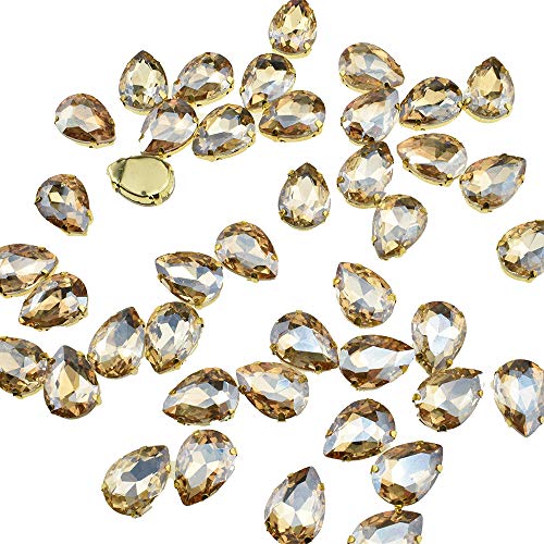 Hahiyo 13x18mm Sew On Rhinestones Claws Base High Transparent Glass Crystal Gems Metal Back Prong Setting Easy Glue Tear Drop 48 Pieces Multi-Function for Jewelry Gift Dress Arts Crafts Decorate