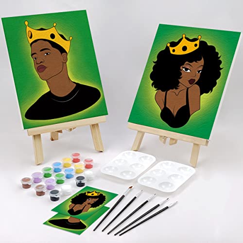 Paint and Sip Kit Pre Drawn for Painting for adults Stretched Canvases for Painting Couples Paint Party Kits Couples Games Date Night Ideas（2pack）Painting Canvas Afro Queen King 8x10 Paint Art Set