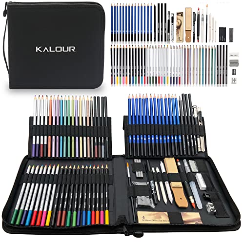 KALOUR 82 Pack Drawing Sketching Pencils Kit, Premium Sketch Art Supplies for Artists, Include Colored, Graphite, Charcoal, Watercolor,Metallic & Pastel Pencils, Drawing Set for Adults Teens Beginner