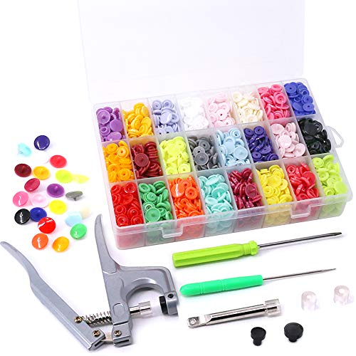Hight Quality 384Pcs 24 Colors Plastic T5 Snap Buttons with Snaps Pliers Set, Plastic Snaps Hand Tool Snaps Fastener Perfect for Clothes, Cloth Diapers with Organizer Storage Containers