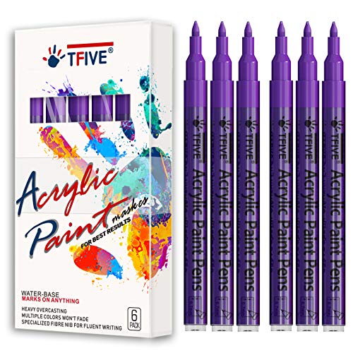 Purple Marker Paint Pens - 6 Pack Acrylic Purple Permanent Marker, 0.7mm Extra Fine Tip Paint Pen for Art Projects, Drawing, Rock Painting, Ceramic, Glass, Wood, Plastic, Metal, Canvas DIY Crafts