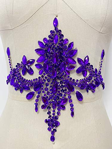 wtbv.n Handmade Rhinestone Patches Trim Crystal Beads Applique for Dress Waist Accessory (Purple)