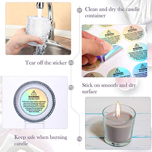 Holographic Candle Warning Labels Candle Jar Container Stickers Wax Melting Safety Stickers for Candle Jars Tins Containers Candle Making Supplies (600)