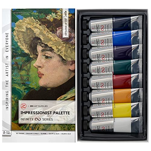 ZenART Oil Paints for Artists - 8 x Large 50ml Tubes - Impressionist Palette of Eco-Friendly, Non-Toxic, Lightfast Paint with Exceptional Pigment Load - the Infinity Series