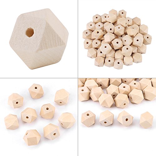 Geometric Wooden Beads 50Pcs Unpainted Faceted Geometric Unfinished Wood Bead Polygons Shape DIY Wooden Spacer for Necklace Bracelet Making DIY Craft, Polyhedron 20mm 3/4 Inch with 4mm Hole 50 Pieces