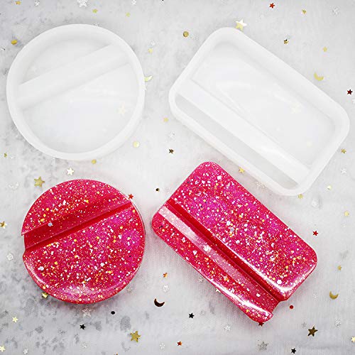 Yalulu 2pcs Cell Phone Stand Silicone Resin Mold, Mobile Phone Holder Epoxy Resin Casting Molds for DIY Craft Phone Bracket Table Home Office Decor