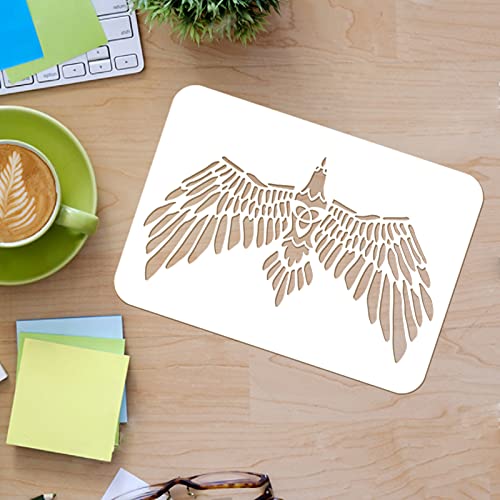 FINGERINSPIRE Tribal Raven Stencils Decoration Template 11.6x8.3 inch Plastic Raven Drawing Painting Stencils Rectangle Reusable Stencils for Painting on Wood, Floor, Wall and Tile