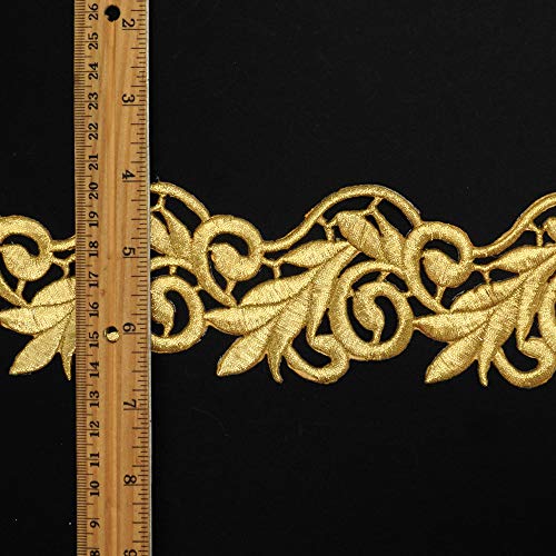 2-Yards 2-3/4" Iron on Metallic Lace Trim for Bridal, Costume or Jewelry, Crafts and Sewing, TR-11889 (Gold)