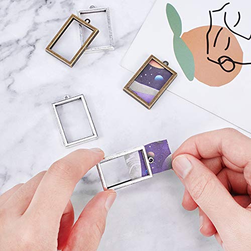 OLYCRAFT 20pcs Open Bezel Pendant Alloy Photo Locket Pendant Rectangle Frame Pendant Hollow Charm for Display Picture, Resin Crafts Jewelry Making -- Antique Bronze & Silver