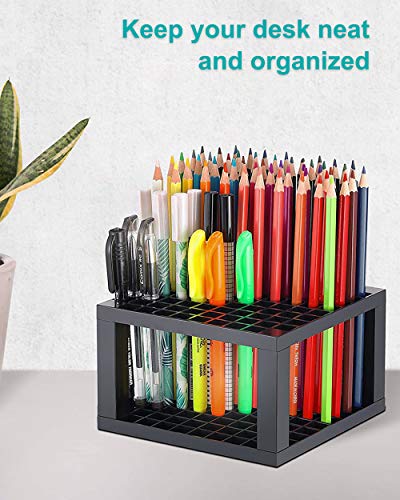 96 Hole Pencil & Brush Holders, 2 Pack Multi Bin Plastic Desk Stand Organizer Holding Rack for Pens, Paint Brushes, Colored Pencils, Gel Pens, Markers and Modeling Tools, Storage & Organizing Crate