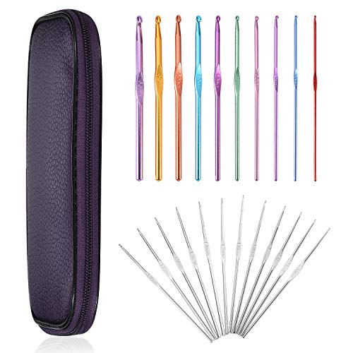 Crochet Hook Set, NuLink 22 Pcs Knitting Needles Craft, Weave Yarn Set 0.6mm - 6.5mm [Purple Travel Bag]