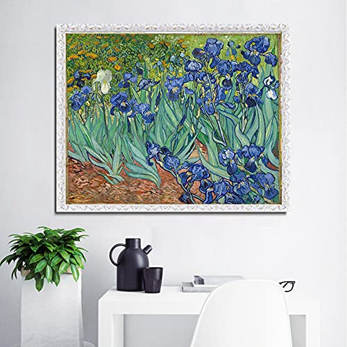 Wowdecor Paint by Numbers for Adults Beginner Kids, Number Painting - Van Gogh Iris Flowers 40x50 cm - Wall Art Gifts (Flowers, Framed)