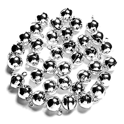 100 Pcs Christmas Bells Silver Jingle Bells for Crafts,iKammo 12mm Mini Bells DIY Bells Christmas Crafts for DIY Bracelet Anklets Necklace Knitting/Jewelry Making(Silver,100pcs)