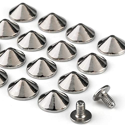 YORANYO 100 Sets Cone Spikes and Studs 4.7MM Height Silver Color 3/16" Bullet Spikes Screw Back Punk Studs and Spikes for Clothing Shoes Leather Craft Belts Bag Accessories with Installation Tools