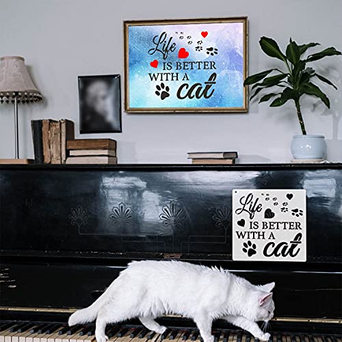 12 Pcs Cat Stencils, Reusable Stencils Cat Theme Painting Templates Stencils for Painting on Wood Wall Home Decor, 7.9 x 7.9 Inch