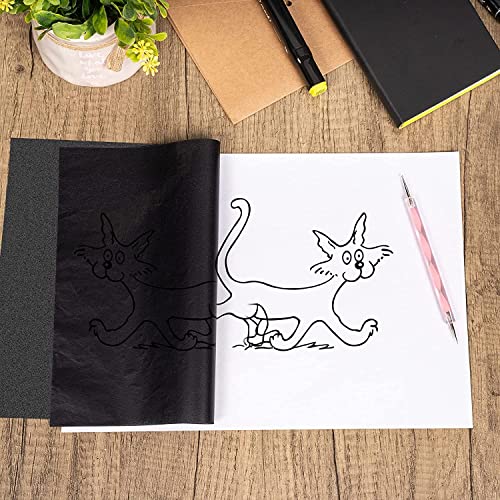 100 Sheets Carbon Paper Black Graphite Paper Transfer Tracing Paper and 5 Pieces Ball Embossing Styluses for Wood, Paper, Canvas and Other Art Craft Surfaces (Black-100)