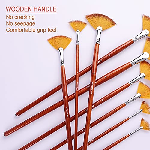 GACDR Fan Paint Brush Set of 9 Pcs, Professional Artist Acrylic Paint Brushes Set with Long Wood Handles Anti-Shedding Nylon Hair for Acrylic Watercolor Oil Painting,Rock Painting