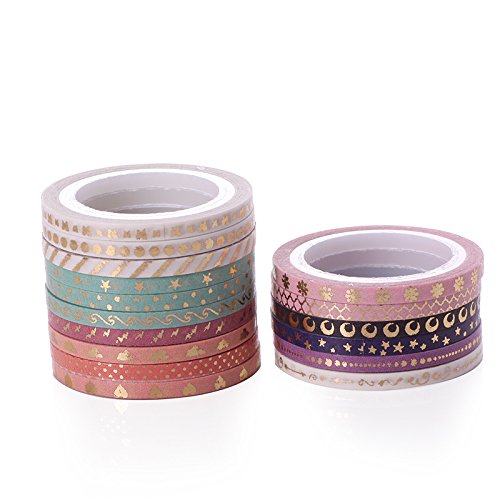AGU Foil Gold Skinny Washi Tape DIY Japanese Masking Tape Supplies Set of 16