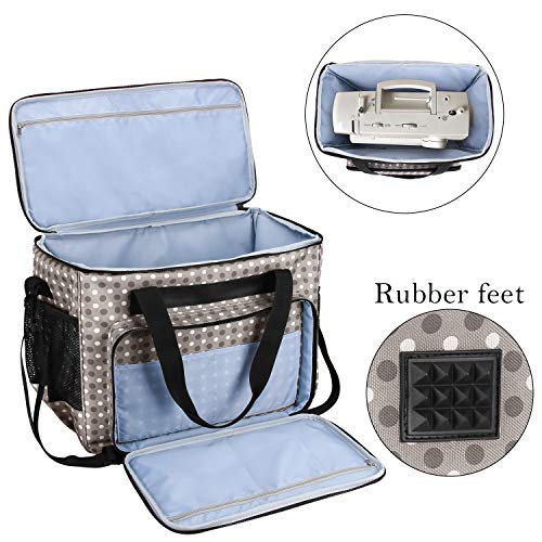Teamoy Sewing Machine Carrying Case with Multiple Pockets, Travel Sewing Machine Tote Bag Compatible with Brother,Singer,Janome, Gray Dots