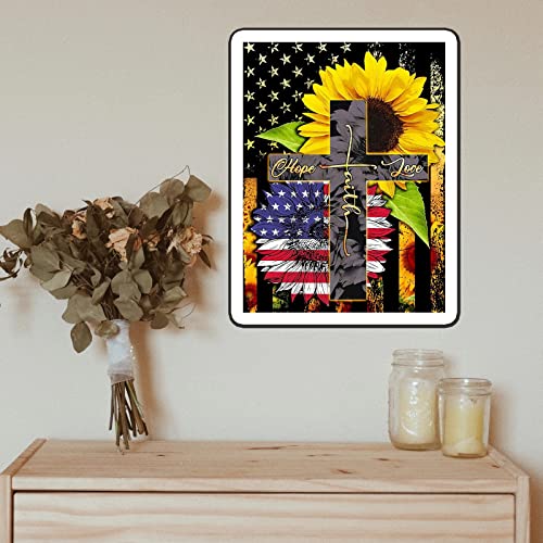 Maripabon 5D Sunflowers Diamond Painting Kits for Adults Full Drill National Flag Cross DIY Round Diamond Art Kits Flowers Picture Art for Home Wall Decor,11.8x15.7 inch