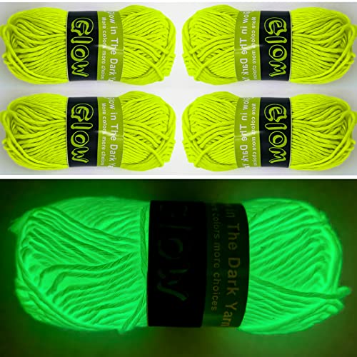 4 Pcs Glow in The Dark Yarn, Sewing Supplies,(55yd 50m )for Crocheting for DIY Arts, Crafts & Sewing Beginners Glow in The Dark Party (Cold Lemon Yellow)