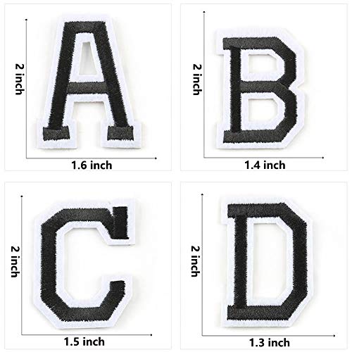 Letter Iron on Patches Sew on Embroidered Alphabet Applique Patches 26 Piece Black Letter A-Z Patch DIY Custom Name Badge Repair Patches for Hats Shoes Jackets Clothing Dress
