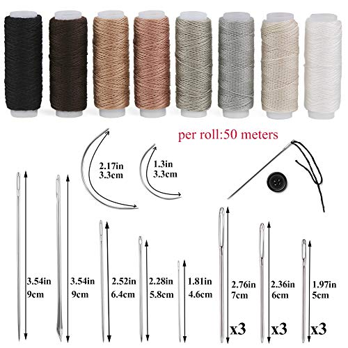 Leather Sewing Upholstery Repair Kit with Sewing Awl, Seam Ripper, Leather Hand Sewing Stitching Needles, Sewing Thread, Leather Craft Tool Kit for Beginners and Professionals Leather Craft DIY