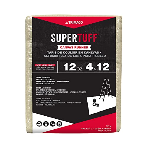 Trimaco 51207 SuperTuff 12 oz Thick Premium Weight Canvas Drop Cloth, 4 x 12-feet, 4' X 12', White