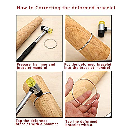 HEYMOUS Wood Bracelet Mandrel Round Plastic Wrist Sizer with Jewelers Hammer Rubber Mallet Bangle Shaper Tool Jewelry Making Tools Repair Kit