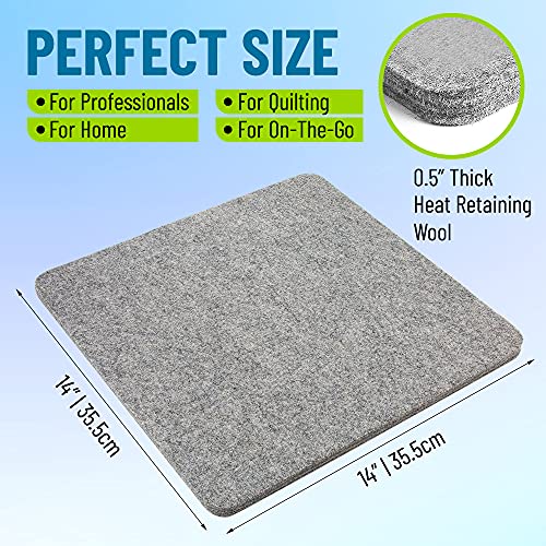 14" x 14" Wool Pressing Mat - Quilting Ironing Pad - Easy Press - Great for Quilting, Ironing & Sewing.1/2" Thick Includes a Silicone Iron Rest and Purple Thang