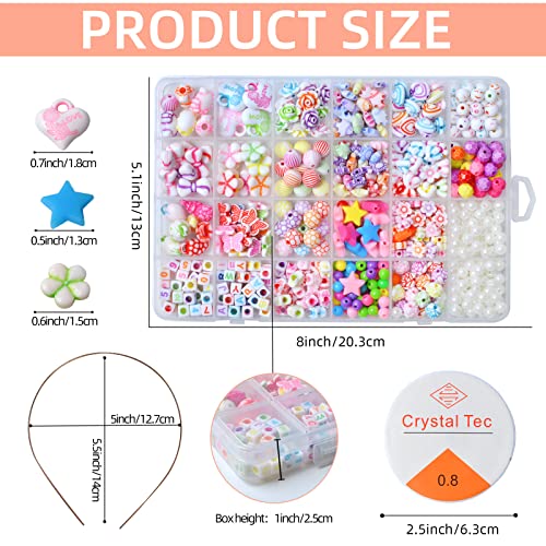 Kids DIY Bead Jewelry Making Kit, Beads for Girls Toys Bead Art and Craft Kits DIY Bracelets Necklace Hairband and Rings Toy for Age 4 5 6 7 8 9 10 11 Year Old Girl Christmas Gifts