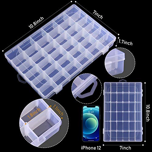 5 Pieces Plastic Jewelry Storage Organizer Boxes Clear Container with Removable Dividers for Beads Nail Art Painting Rhinestone Embroidery Fishing Tackles DIY Crafts Accessories (36 Grids)
