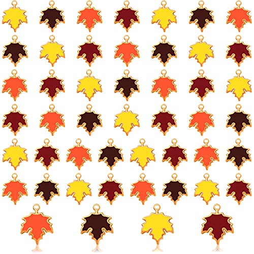 Hicarer 48 Pieces Fall Charm Pendants for DIY Craft Jewelry Making Accessory Autumn Designs for Thanksgiving Necklace Bracelets Earring Keychain Making (Golden Backing)