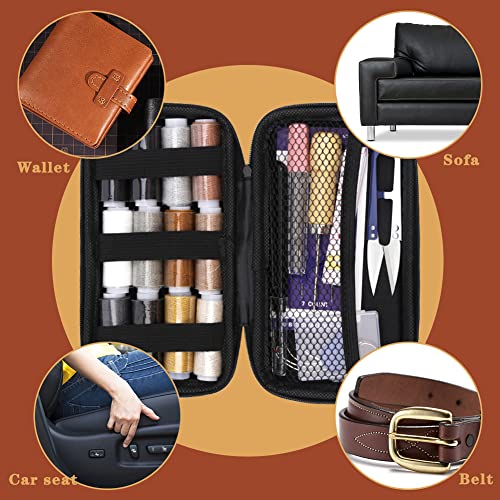 Upholstery Repair Kit, Leather Sewing Kit with Upholstery Thread Cord,Large-Eye Stitching Needles, Awl and Thimble, Leather Working Tools and Supplies for DIY Leather Craft