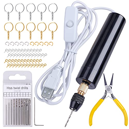 LET'S RESIN Electric Resin Drill, 74Pcs Hand Drill Resin Supplies with 3-Jaw Clamp-Applicable to A Larger Drilling Range (0-3mm), Grip Nose Pliers, Keychain Making Kit, Resin Tools for Resin Art